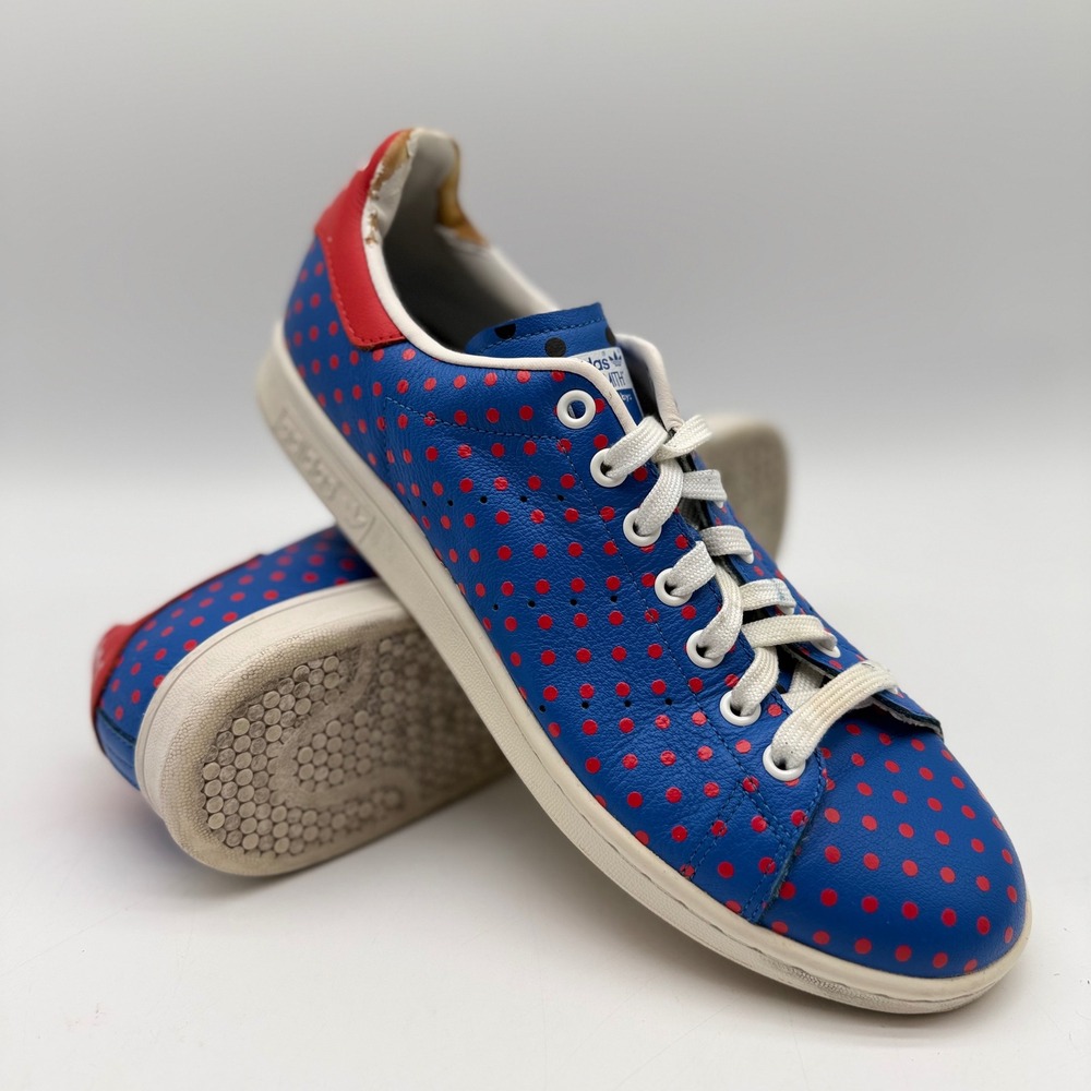 Adidas Mens 10.5 Pharrell Williams Stan Smith Blue Red Polka Dot B25400